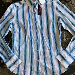 NWT Robert Graham Vertical Stripes Women’s button down flip cuff shirt size 4